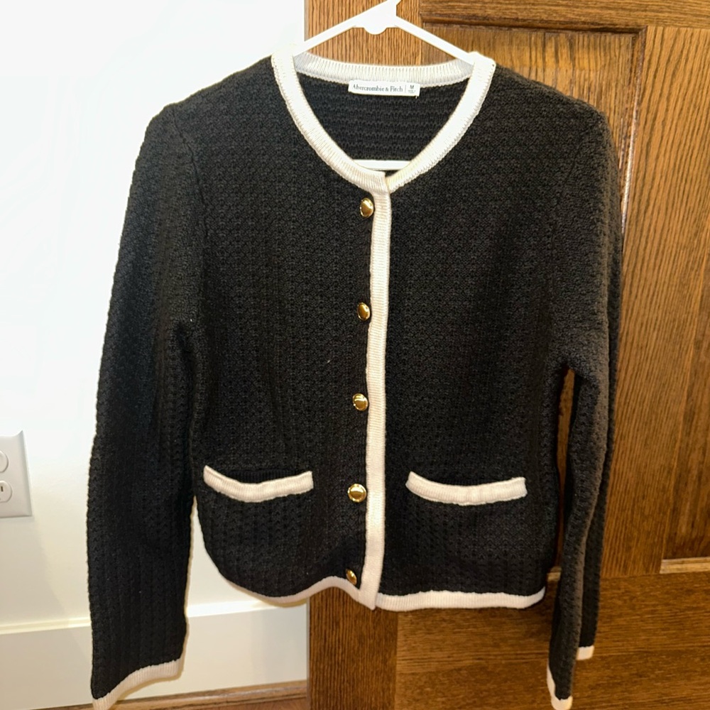 Abercrombie & Fitch Black Cardigan with White Trim